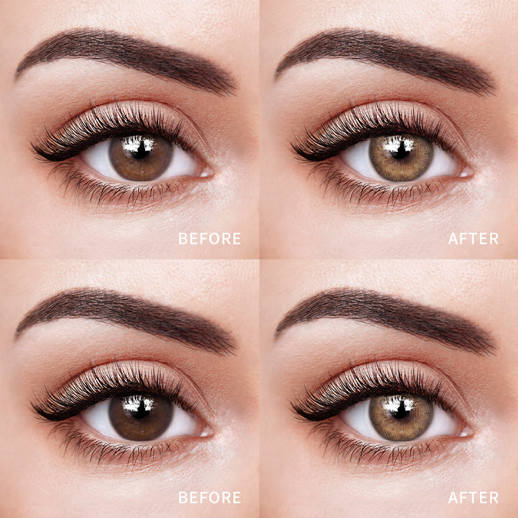 The before and after comparison of wearing Apricity Brown Contact Lenses.
